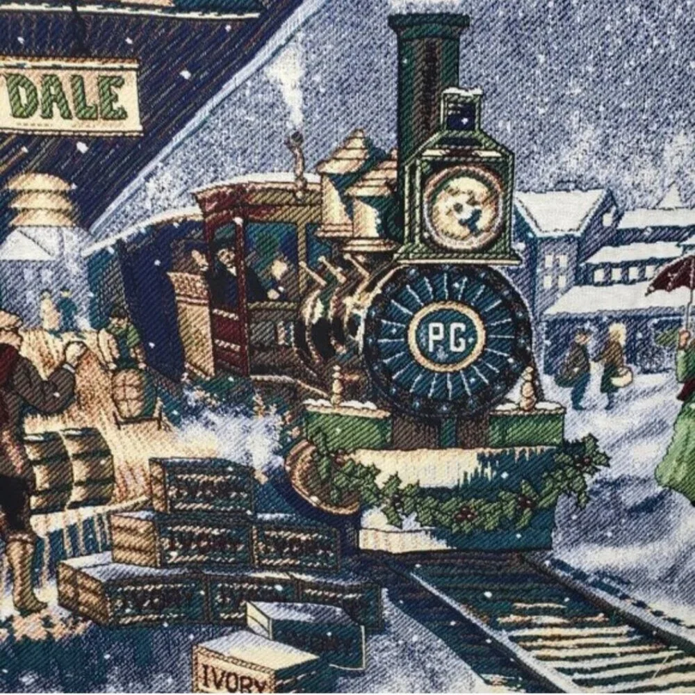 Vintage Northwest Company Ivorydale Blanket P&G Train Station Christmas Holiday